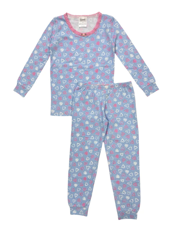 Esme Long Sleeve Pajamas in Denim Hearts Sprout Kids